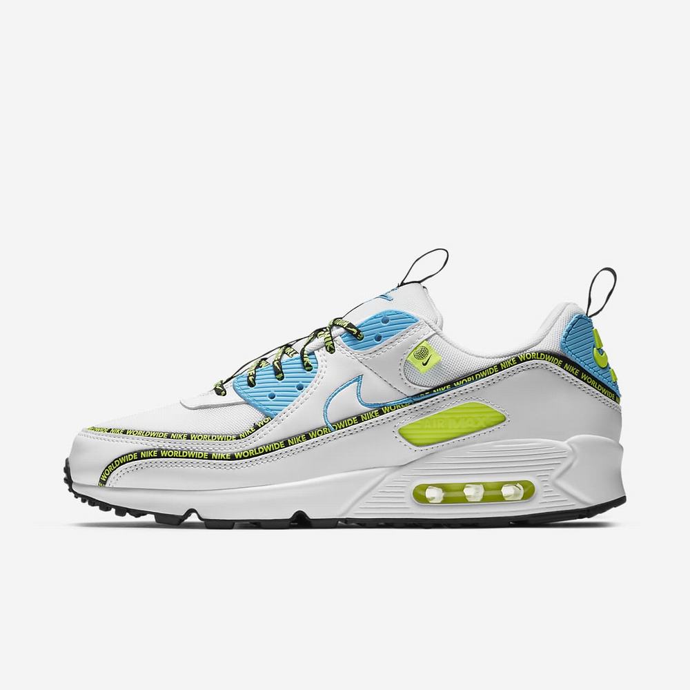 Sneakers Nike Air Max 90 SE Blanche 7158-309 White/Black/Volt/Blue Fury Homme | PIB-55284731